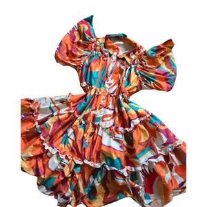PLUS Abstract Print Ruffle Button Down Dress